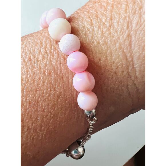 NEW D’Joy 925 Sterling Silver Adjustable Bracelet Pink Opal Beads 5-10” - Picture 7 of 10